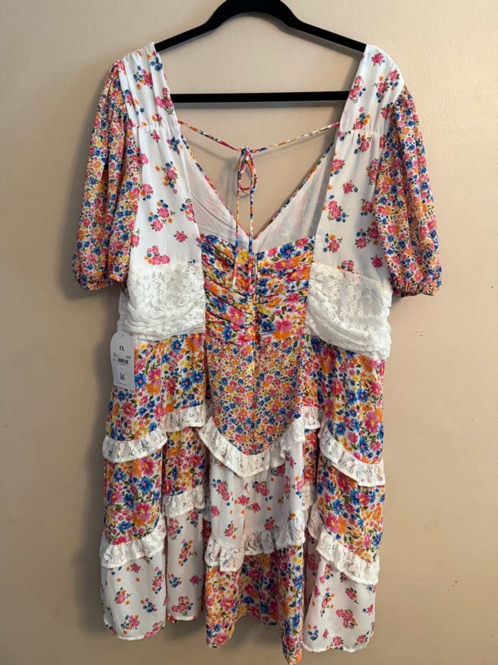 ARULA Ivory Floral Tiered Dress with Pink, Blue & Yellow Blooms - Picture 2 of 5